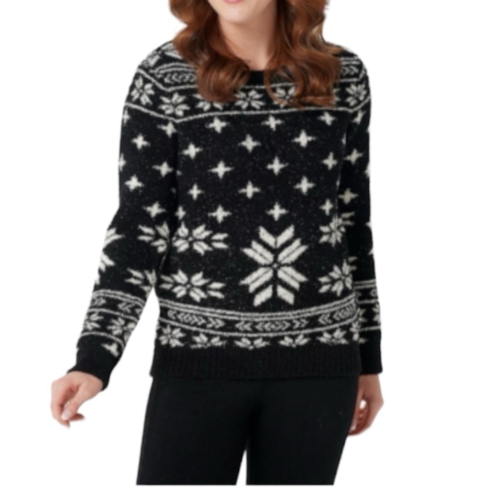 Barefoot Dreams Women’s Cozy Chic Long Sleeves Sweater Black White Size Large